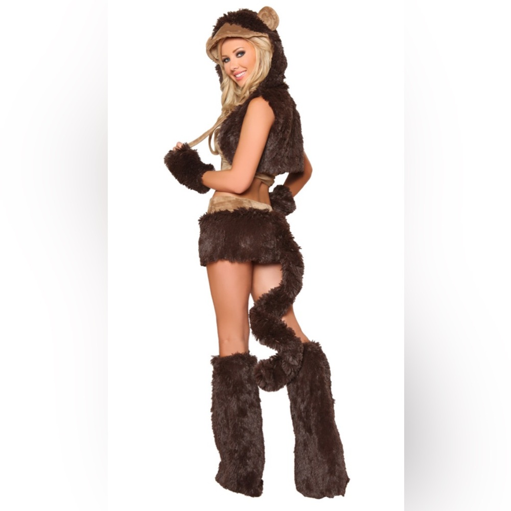 Yandy J. Valentine Brown Furry Monkey Skirt Vest Hood Costume Set RARE Large EUC - Picture 6 of 9